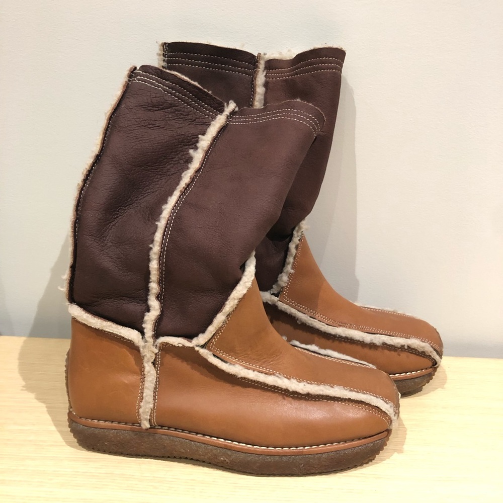Steve madden vintage chunky womans leather 80’s 90’s sherpa winter boots sz 7.5